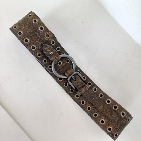 Express Leather Belt Extra Wide Grommet Black Distressed Large Womens - Picture 1 of 9